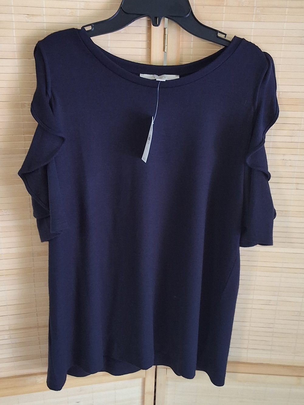 LOFT Navy Ruffle-Sleeve Short Sleeve Top